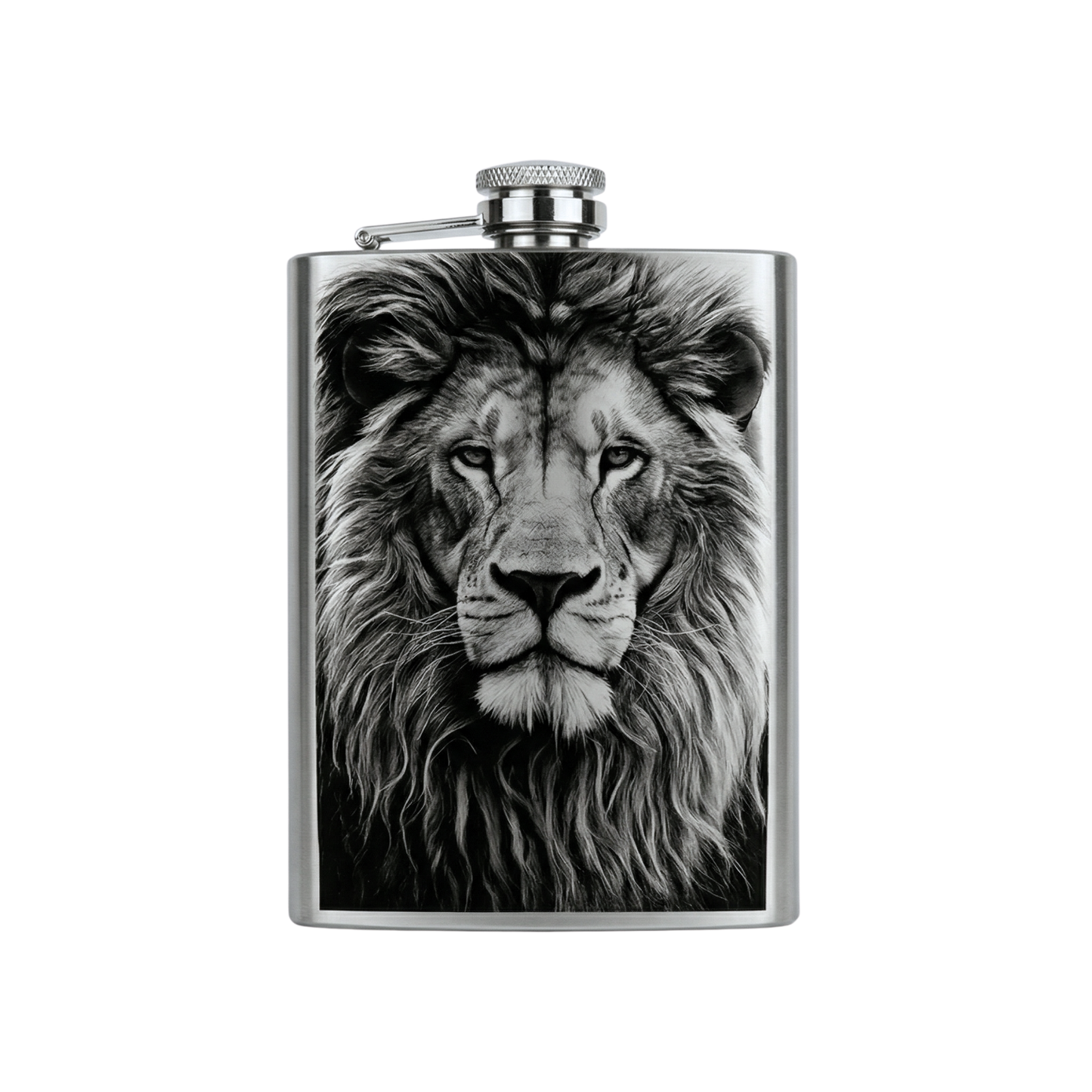 Cantil Leão | Arte Realista Estilo Tattoo | 169,8ml | Aço Inoxidável | Presente Masculino