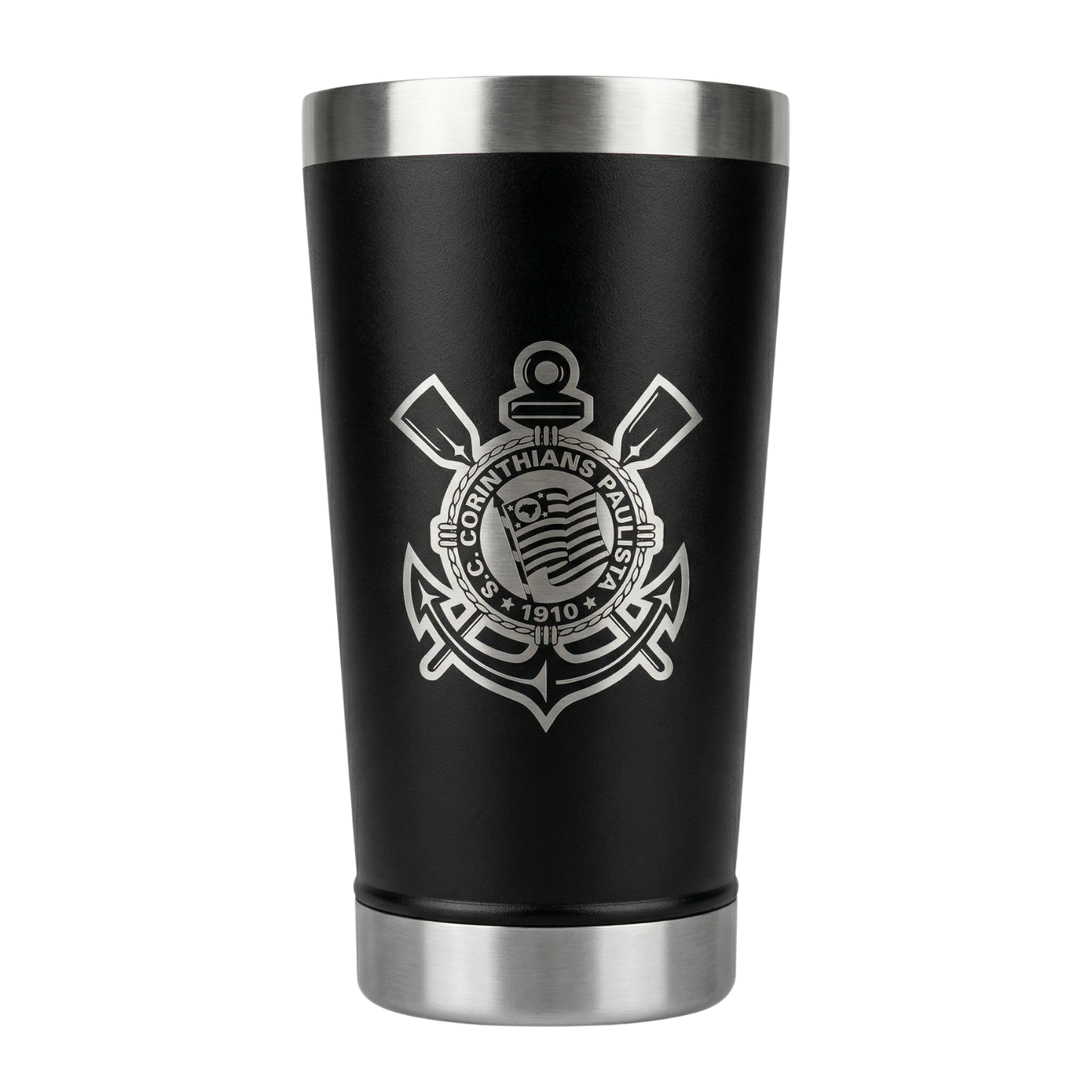 Copo Térmico Corinthians | Gravação a Laser | 475ml | Preto Fosco | Presente para Torcedores