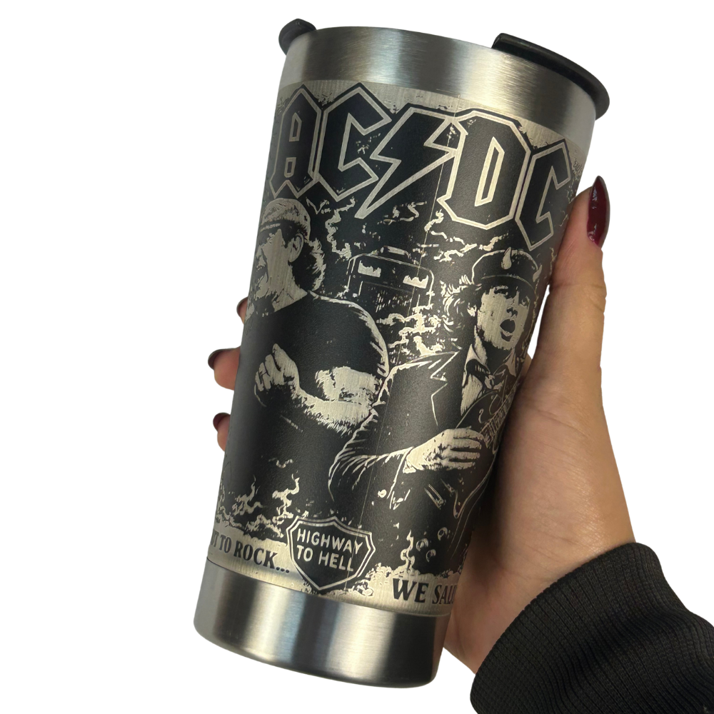 Copo Térmico AC/DC | Gravação a Laser 360° Permanente | 475ml | Presente para Fãs de Rock