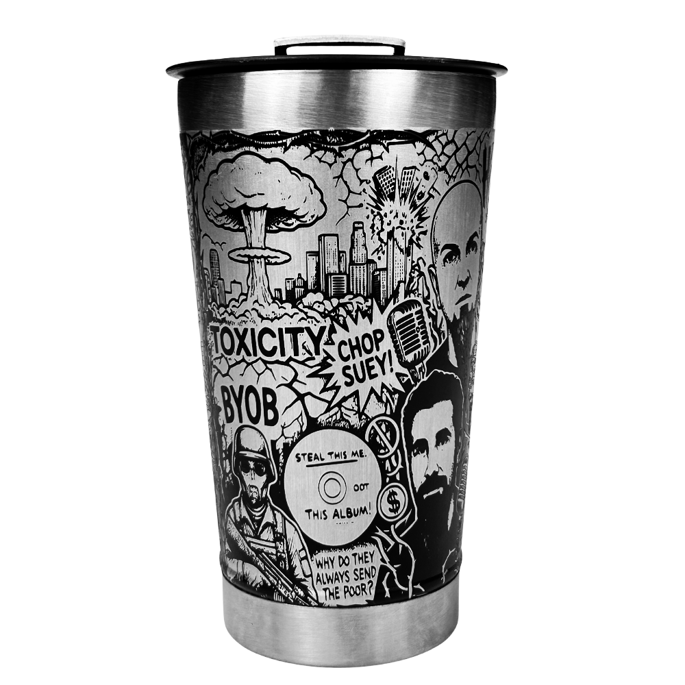 Copo Térmico System of a Down | Gravação a Laser 360° Permanente | 475ml | Presente para Fãs de Metal