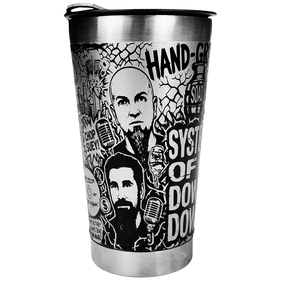 Copo Térmico System of a Down | Gravação a Laser 360° Permanente | 475ml | Presente para Fãs de Metal