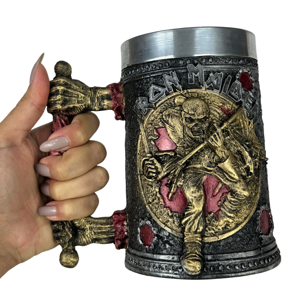 Caneca 3D Iron Maiden | Eddie Esqueleto | Alça Espada | 500ml | Aço Inox | Rock Legends