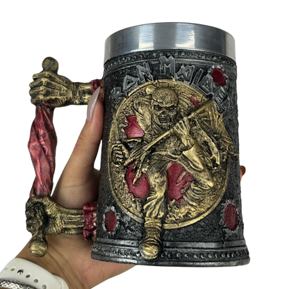 Caneca 3D Iron Maiden | Eddie Esqueleto | Alça Espada | 500ml | Aço Inox | Rock Legends