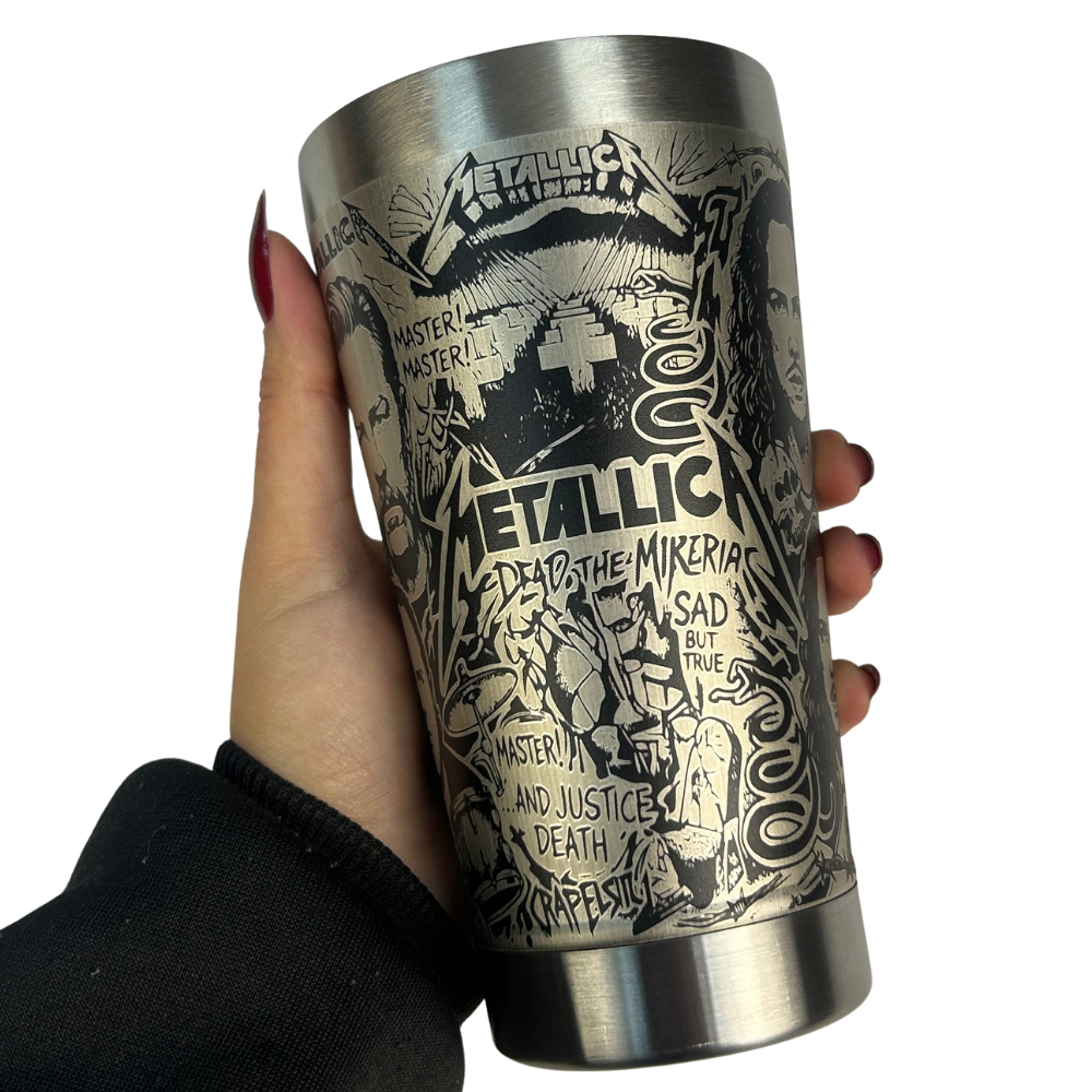 Copo Térmico Metallica | Gravação a Laser 360° Permanente | 475ml | Presente para Fãs de Rock
