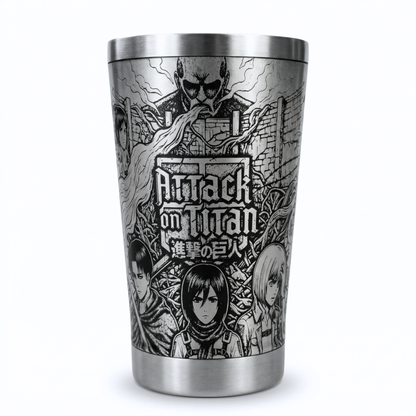 Copo Térmico Attack on Titan | Gravação a Laser 360° Permanente | 475ml | Presente para Fãs de Anime