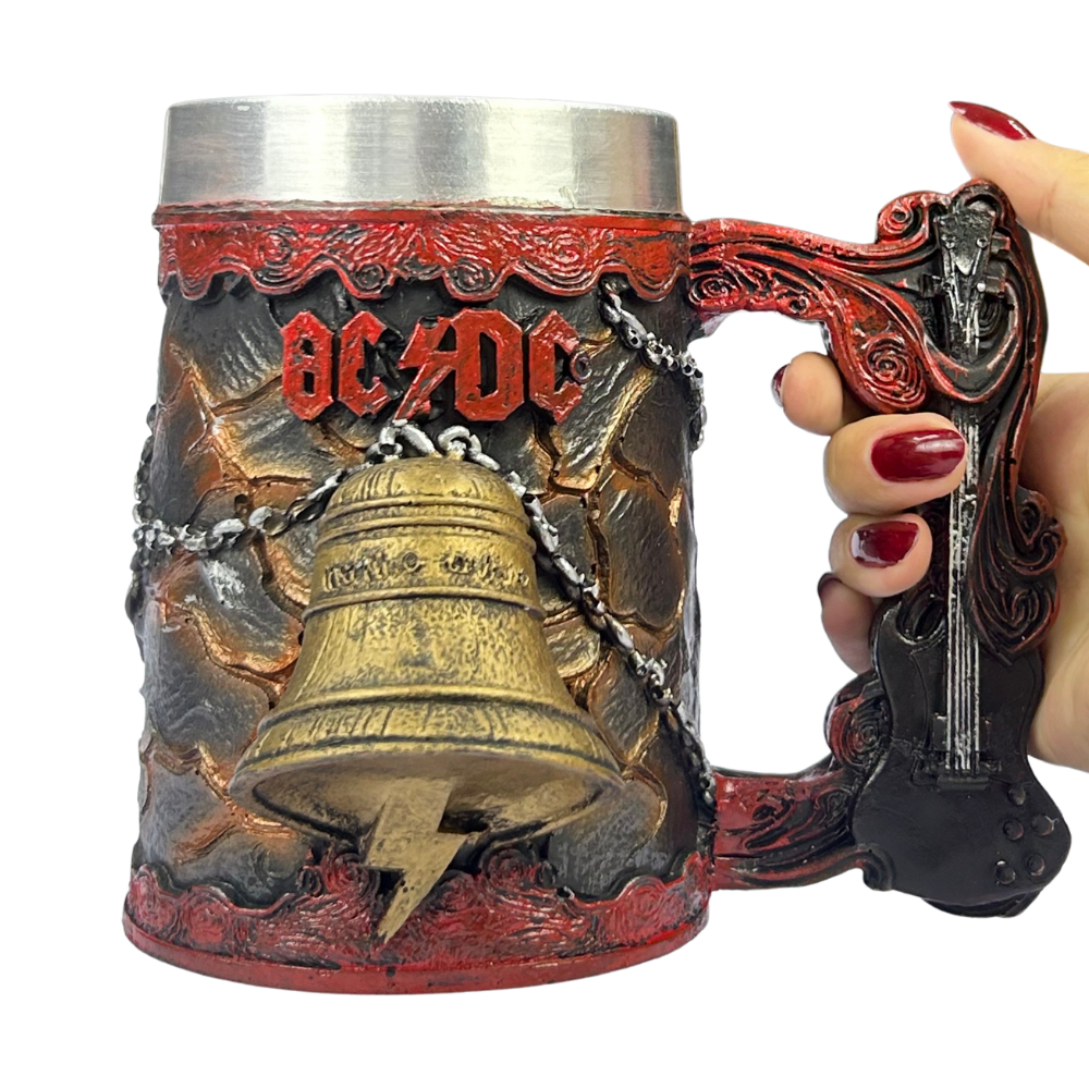 Caneca AC/DC 3D | Sino Hell's Bell | Logo em Relevo | Interior Aço Inox | Presente Rock