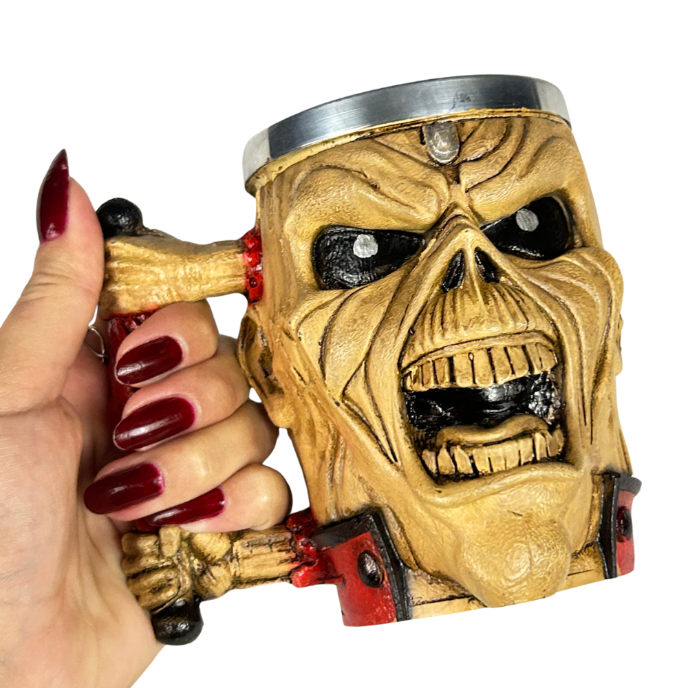 Caneca Artesanal Caveira Rock | Peça Única | Design Dark | Presente para Fãs de Rock