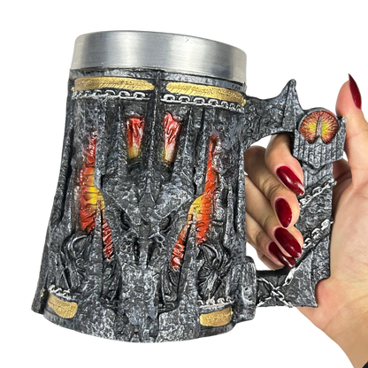 Caneca Senhor dos Anéis | Olho de Sauron 3D | Interior Aço Inox | Medieval | Presente Único