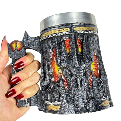 Caneca Senhor dos Anéis | Olho de Sauron 3D | Interior Aço Inox | Medieval | Presente Único