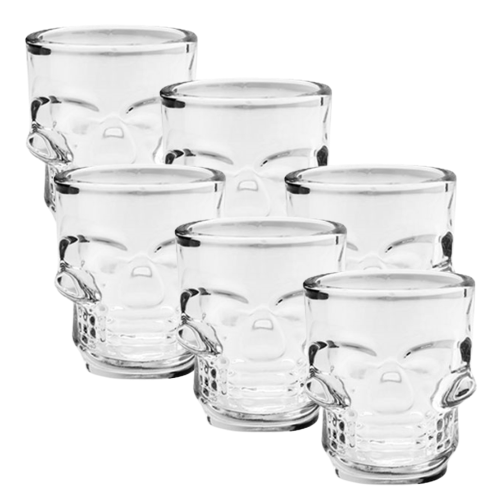 Kit 6 Mini Copos Dose Caveira de Vidro | Shot Glass 50ml | Presente para Apreciadores