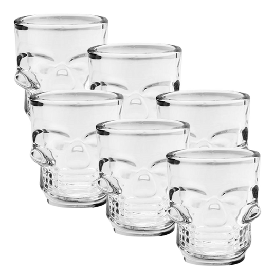 Kit 6 Mini Copos Dose Caveira de Vidro | Shot Glass 50ml | Presente para Apreciadores