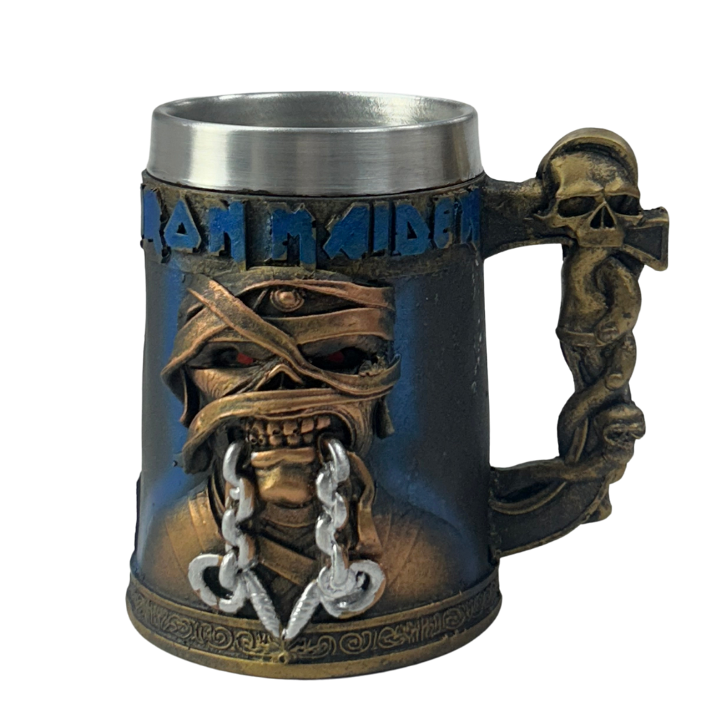 Caneca Iron Maiden Powerslave | Eddie Farão Egípcio | Alça Caveira | 500ml | Aço Inox