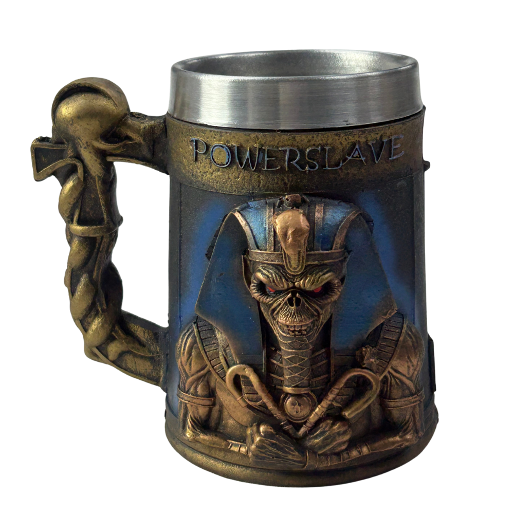 Caneca Iron Maiden Powerslave | Eddie Farão Egípcio | Alça Caveira | 500ml | Aço Inox