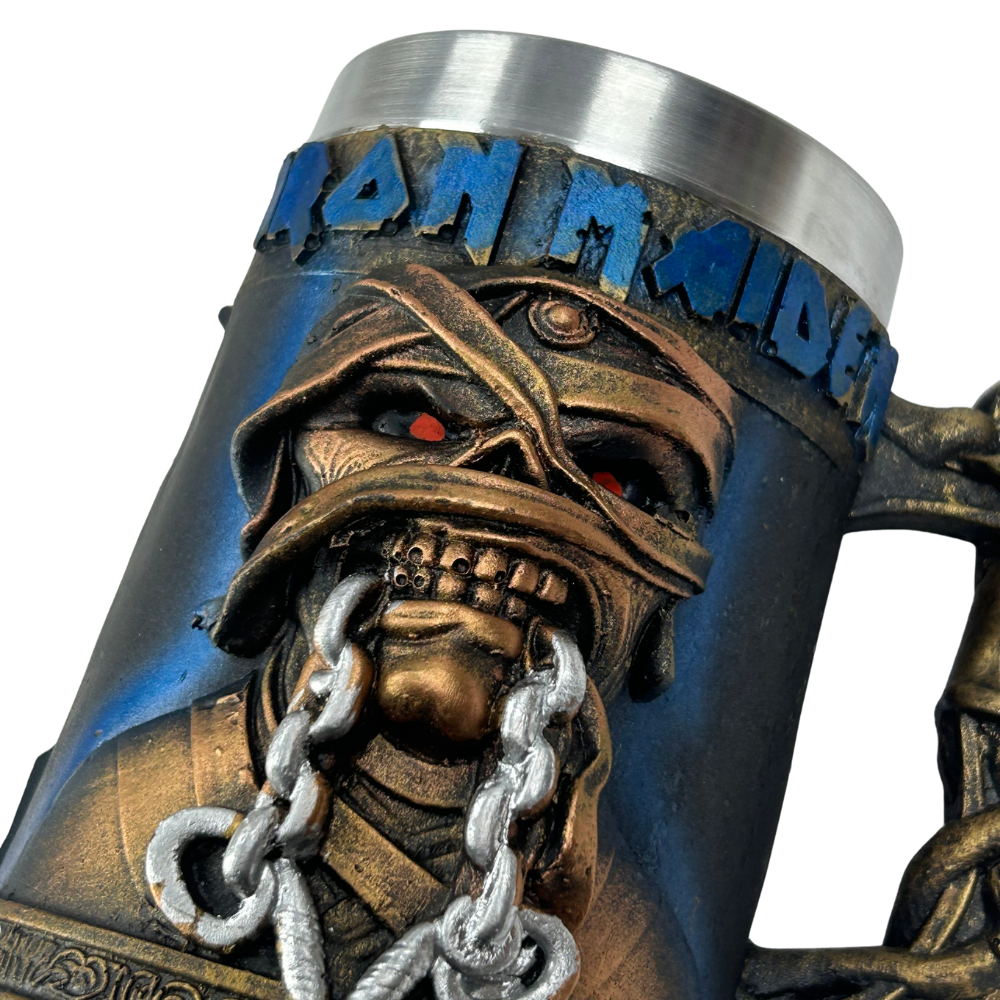 Caneca Iron Maiden Powerslave | Eddie Farão Egípcio | Alça Caveira | 500ml | Aço Inox