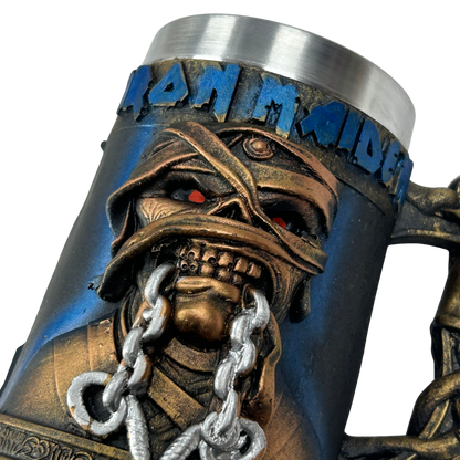 Caneca Iron Maiden Powerslave | Eddie Farão Egípcio | Alça Caveira | 500ml | Aço Inox