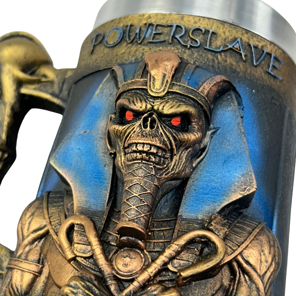 Caneca Iron Maiden Powerslave | Eddie Farão Egípcio | Alça Caveira | 500ml | Aço Inox