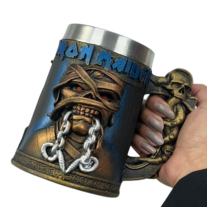 Caneca Iron Maiden Powerslave | Eddie Farão Egípcio | Alça Caveira | 500ml | Aço Inox