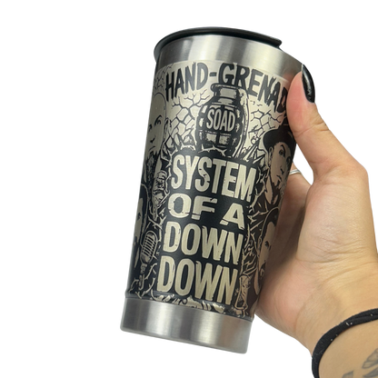 Copo Térmico System of a Down | Gravação a Laser 360° Permanente | 475ml | Presente para Fãs de Metal