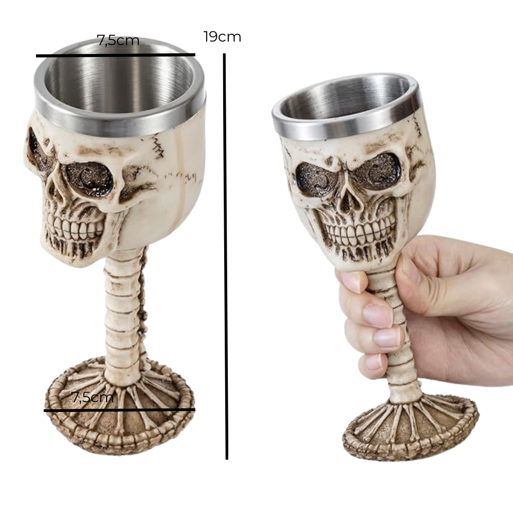 Taça Caveira Gótica | Cálice de Aço Inoxidável | 19cm | Design Medieval | Presente Único